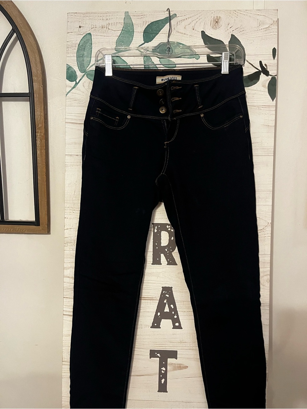 Blue Spice High-Rise Black Skinny Jeans with Button-Fly Detail